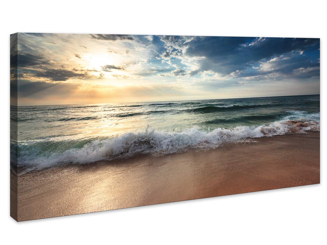 Ocean Beach Pictures Canvas Wall Art Decor for Living Room Paintings Bedroom Home Decorations Modern Stretched and Framed Seascape Waves Landscape Canvas Prints Artwork (24inchx48inch, Beach1)