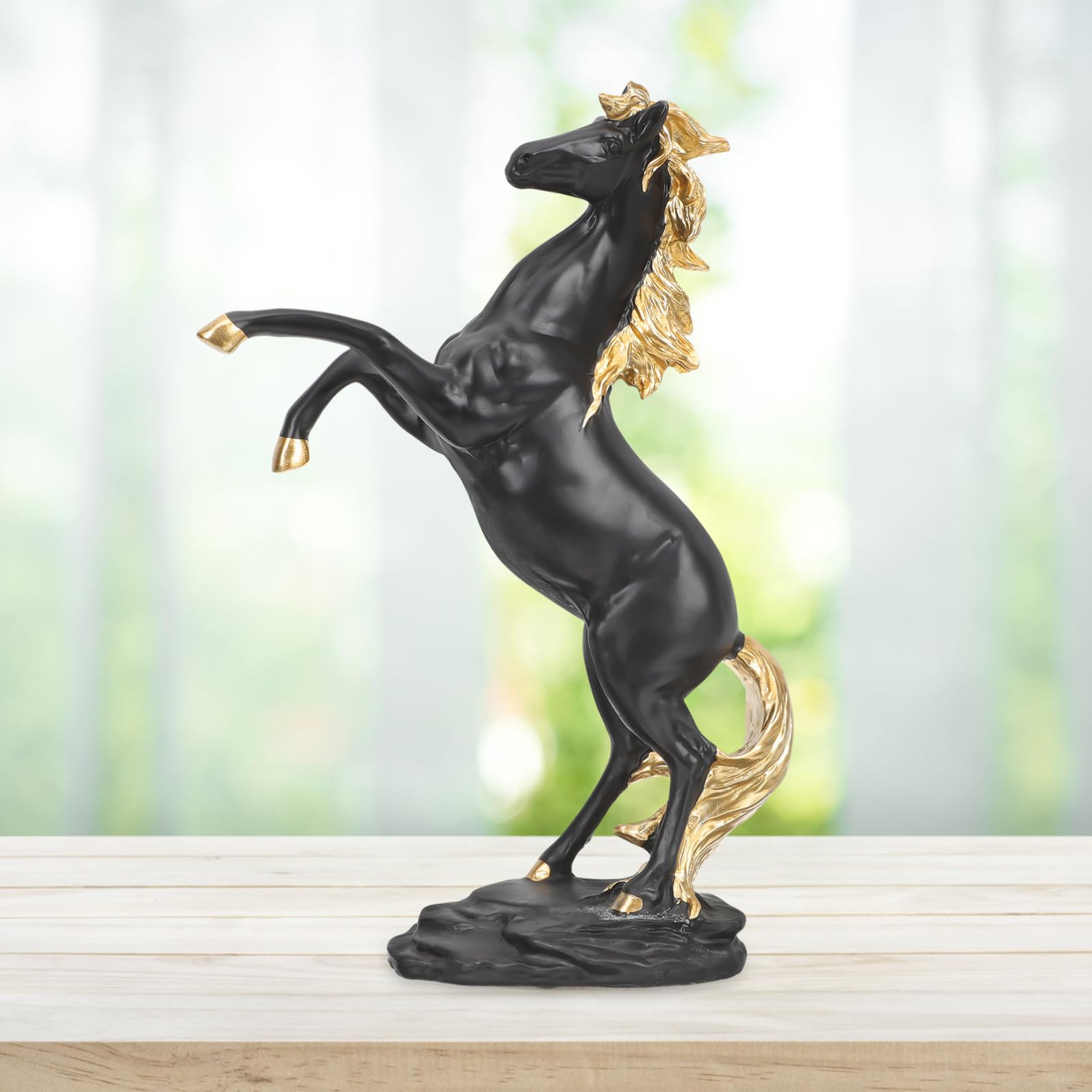 Statua Decorativa e Facile da Pulire Base Piatta Decorazione Realistica di Scultura Equestre in Resina Nera per Tavolo e Paesaggio, per Soggiorno e Ufficio