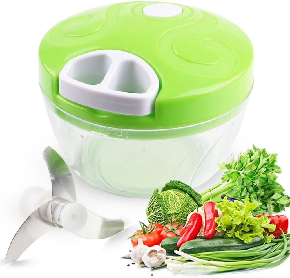 Manual Food Chopper Hand-Powered Food Processor Compact Handheld Vegetable Onion Salad Chopper Garlic Squeezer Ginger Slicer Pepper Cut Herbs Chop Cheeses Chopper Masher