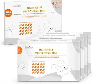 Reusable Microwave Steam Sterilizer Bags, 42 Count BPA-Free Baby Bottle Sterilizer Bags for Pacifiers, Breast Pump Parts, Nipples, Teethers, Baby Feeding Accessories (MSB-42-Bunny)