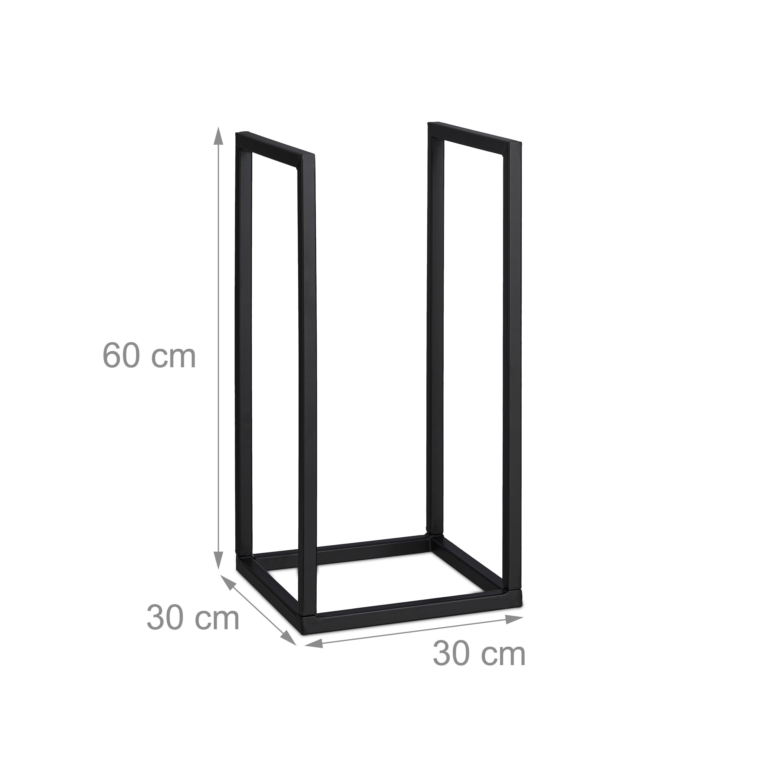Relaxdays Leñero para Chimenea Mediano, Metal, 60x30x30 cm, Estante de Leña para Interior, para Apilar Troncos, Negro