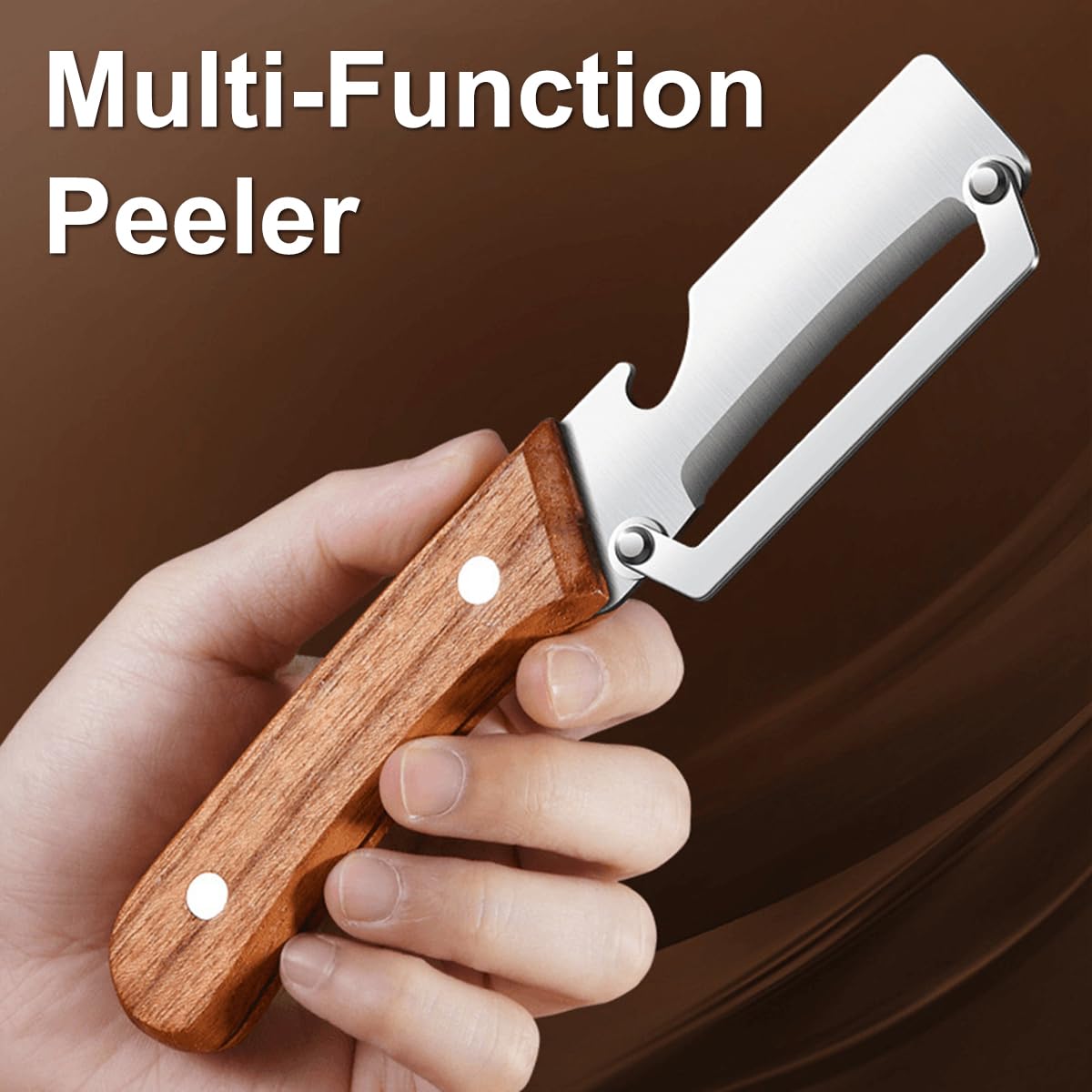 2 in 1 Multi-Function Vegetable Peeler with Ultra Sharp Stainless Steel Blade and Ergonomic Wooden Handle Effortlessly Peel Potatoes Apples Carrots and Opening (3PCS) - 4