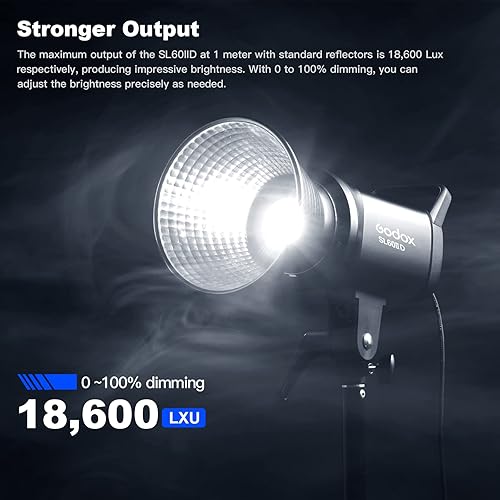 Miniatura 5 de Godox Luz de video LED SL60IIID, 60Ws versión blanca 5600K Iluminación de salida convincente con montaje Bowens, CRI 96+TLCI97+para grabación de