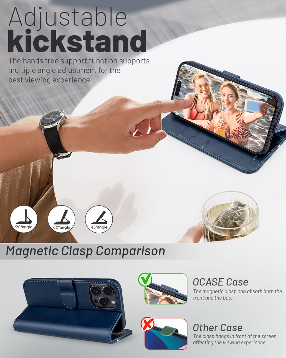 OCASE for iPhone 16 Pro Max Case, PU Leather Wallet, Magnetic Flip Folio Cover with RFID Blocking, Card Holders - Image 4