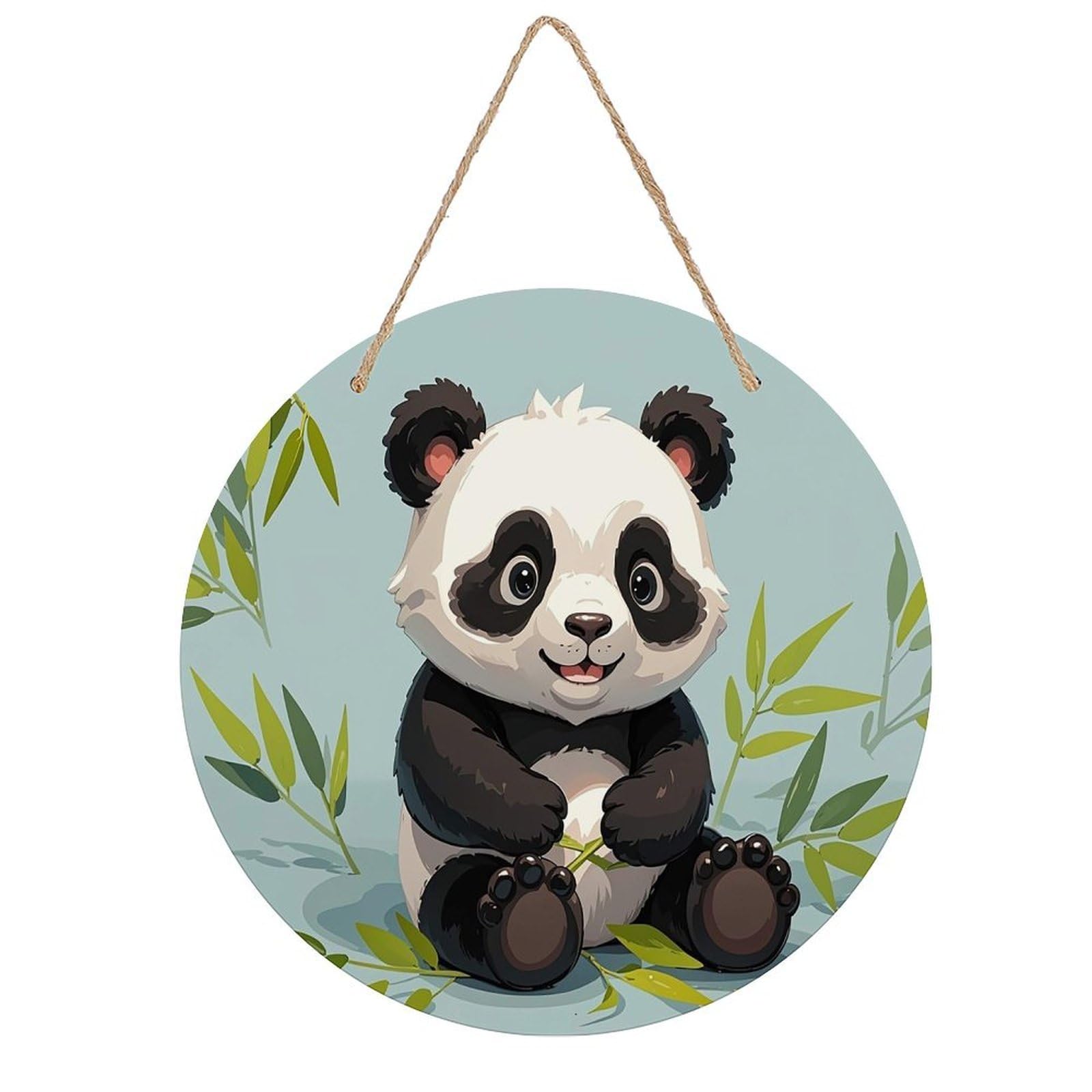 FekiLoot Panda Wall Art Decor Rustic Welcome Sign Round Wood Hanging Sign Decoration Wood Plaque Door Hanger Wooden Signs Wall Hanging Decor Housewarming Gift for Home Outdoor Indoor