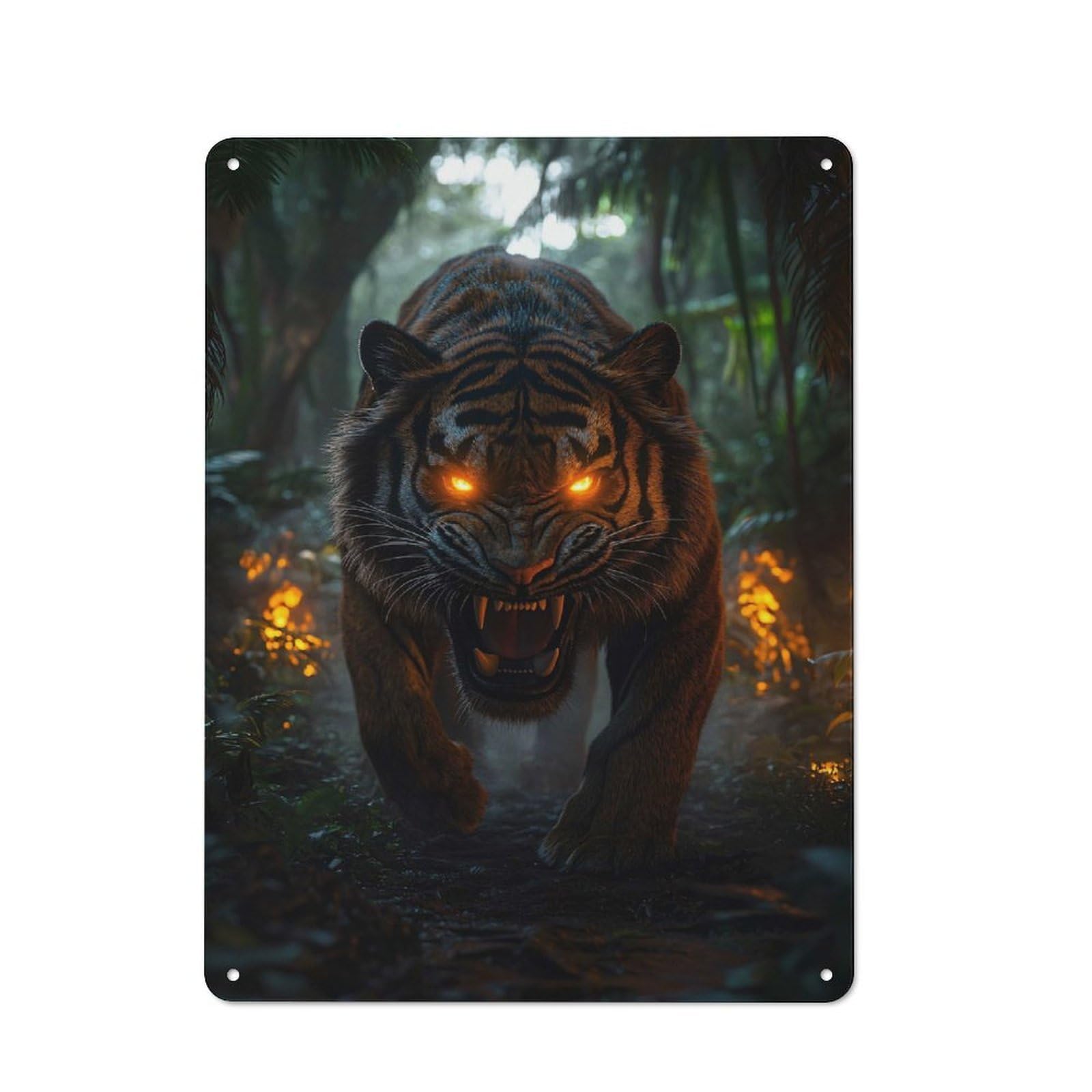 Junmoney Style Fierce Tiger In Jungle Vintage Metal Sign 40X30cm, Vintage Cafe Wall Decor For Takeaway, Bar, Kitchen Or Counter Area