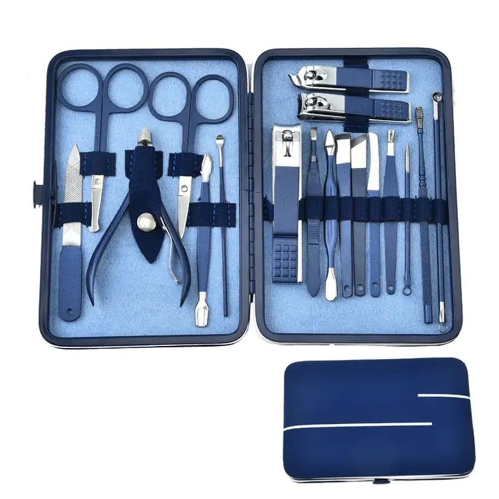 Ensemble de Coupe-Ongles en Acier Inoxydable et Carbone, Bleu, 18 pièces (Bleu)