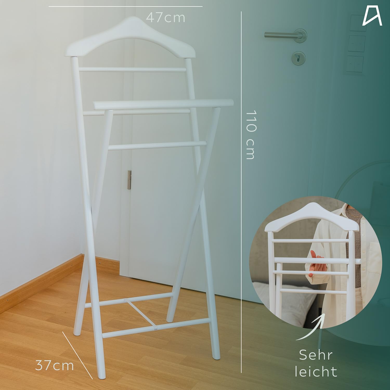 Staboos Herrendiener aus Massivholz in 3 Farben – fertig montierter Kleiderbutler & Stummer Diener – stabiler Stiller Diener für Schlafzimmer, Ankleide, Garderobe & Bad I Kleiderablage (Weiß)