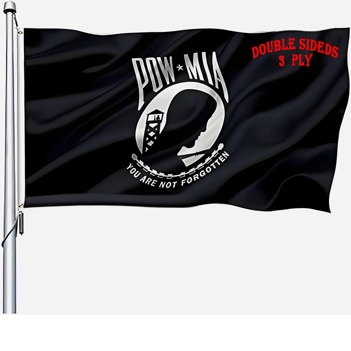 POW MIA Flag 3x5 Outdoor Heavy Duty Double Sided - Military POW Flag, Durable Made in USA Outdoor Flags with 2 Brass Grommets