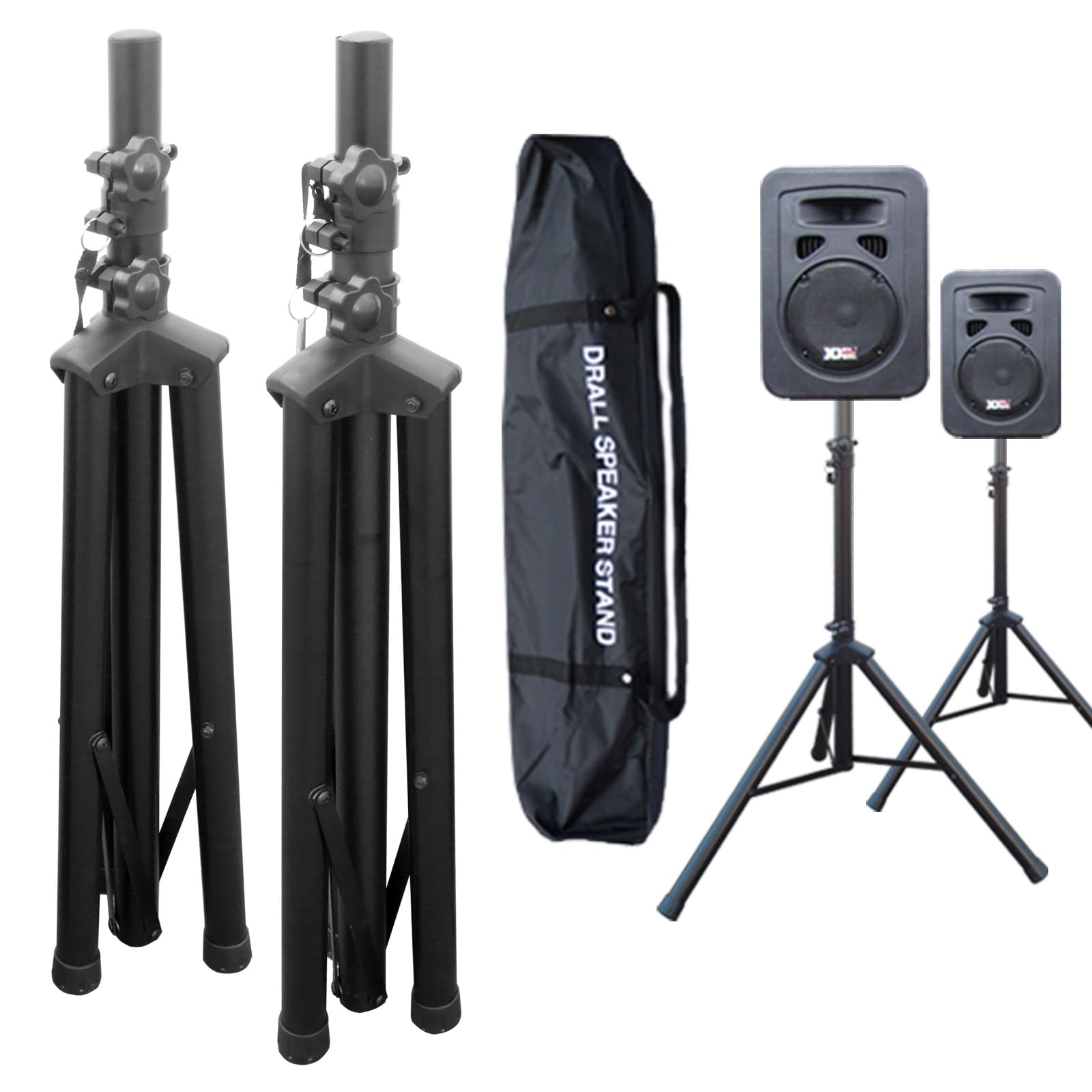 2 pezzo Speaker Stand treppiede per altoparlanti audio con 3,5 cm flangia standard - regolabile in altezza da 100 a 180 cm, fino a 60 kg - con 1 x borsa Modello: BS3x2_BS3TKx1