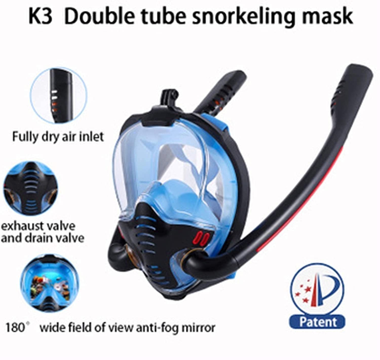 Maschera Subacquea Maschere subacquee Maschera da Snorkeling Integrale Maschera Subacquea antiappannamento Attrezzatura Professionale per Lo Snorkeling per，Blue-S/M