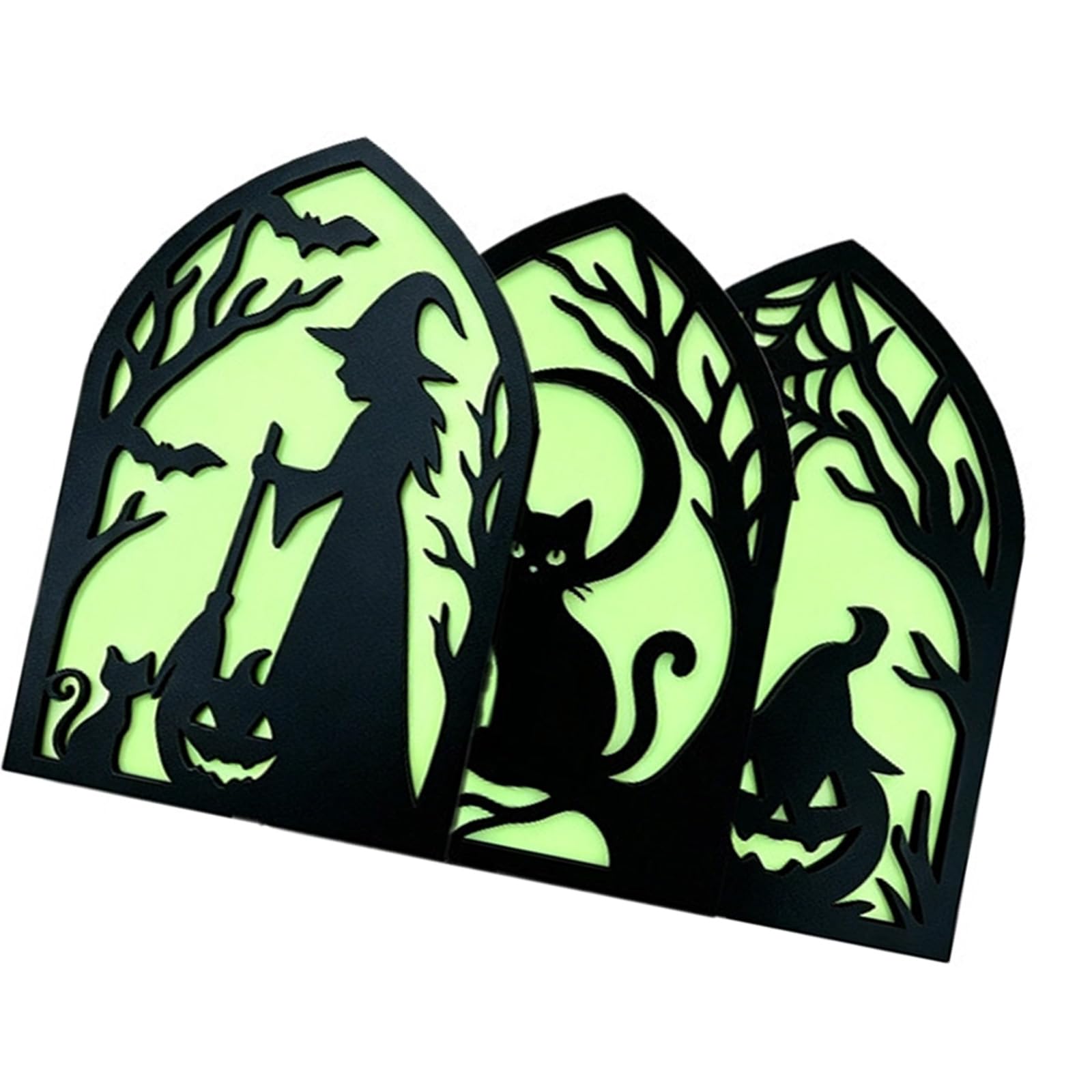 Shntig Layered Wooden Halloween Decoration, Hollow Carved Tabletop Accent for Desk Decor, Shelf Styling and Counter Display Ghosty Witches Centerpieces Wooden Table Signs