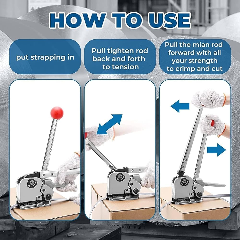 Kit d'outils de cerclage manuel en acier avec tendeur et cutter pour emballage et expédition sécurisés