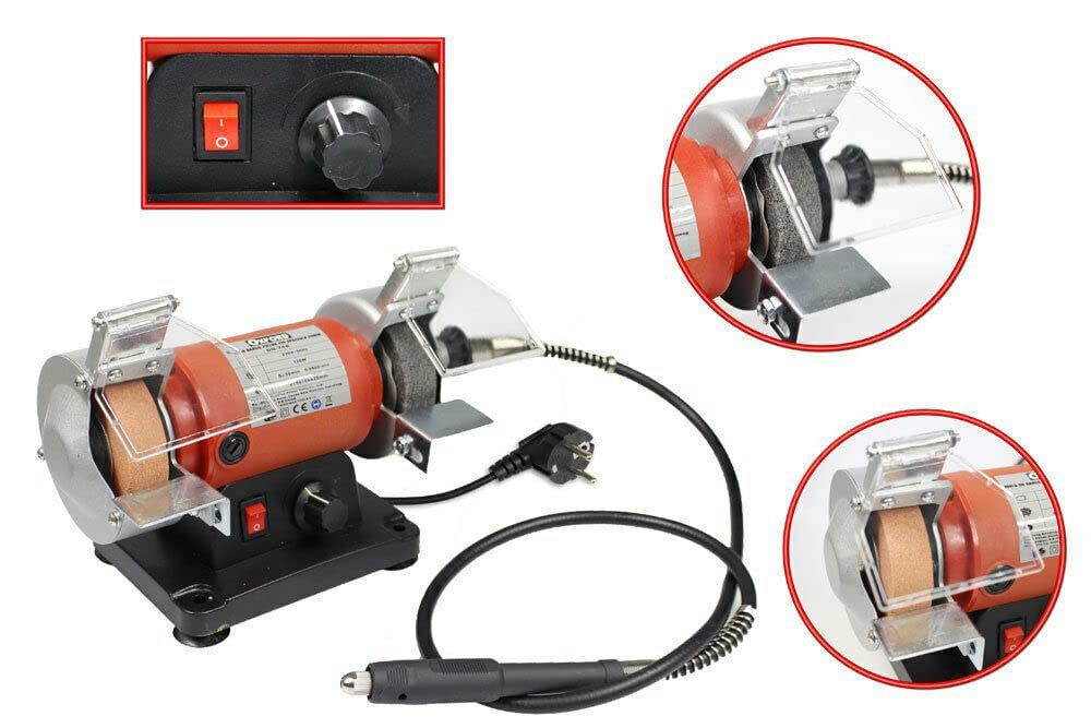 Smerigliatrice da Banco Multifunzione 120W Mini Mola da Banco 75mm Include Mini Trapano Albero Flessibile con Velocità Regolabile