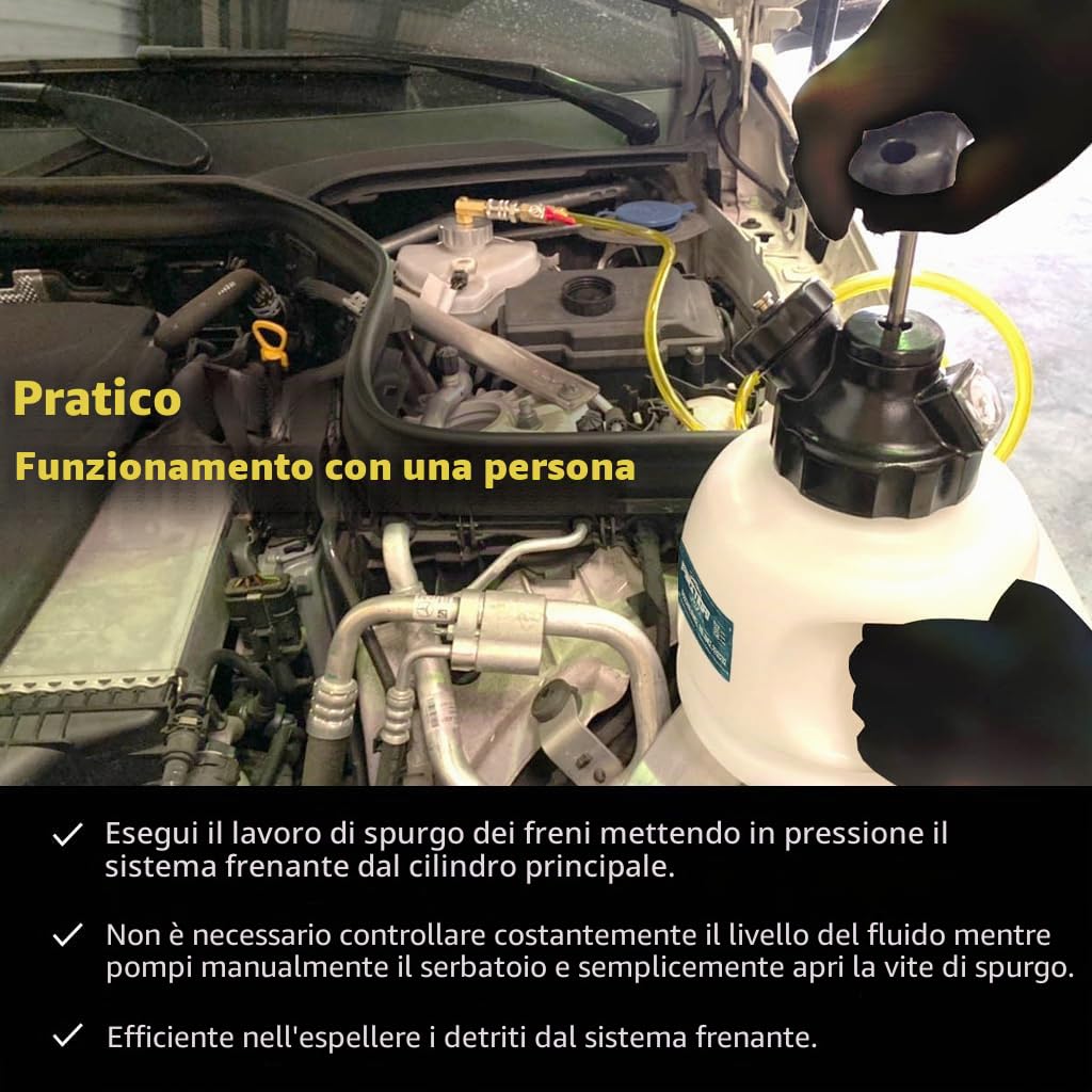 FIRSTINFO A1163HK | Kit spurgo Freni Manuale 3 L con 7 adattatori in Metallo per Serbatoi, Bottiglia di Raccolta, Pompa e 3 Tipi di raccordi