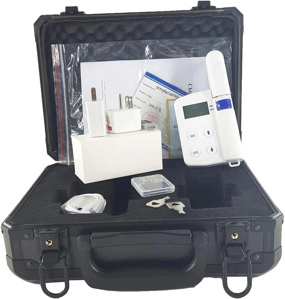 Plant Chlorophyll Meter Leaf Chlorophyll Content Analyzer Chlorophyll Meter with Measurement Range 0.0 To 99.9SPAD 0.0-99.99mg/g -10-99.9℃ 0.0-99.9RH% 16GB Data Storage