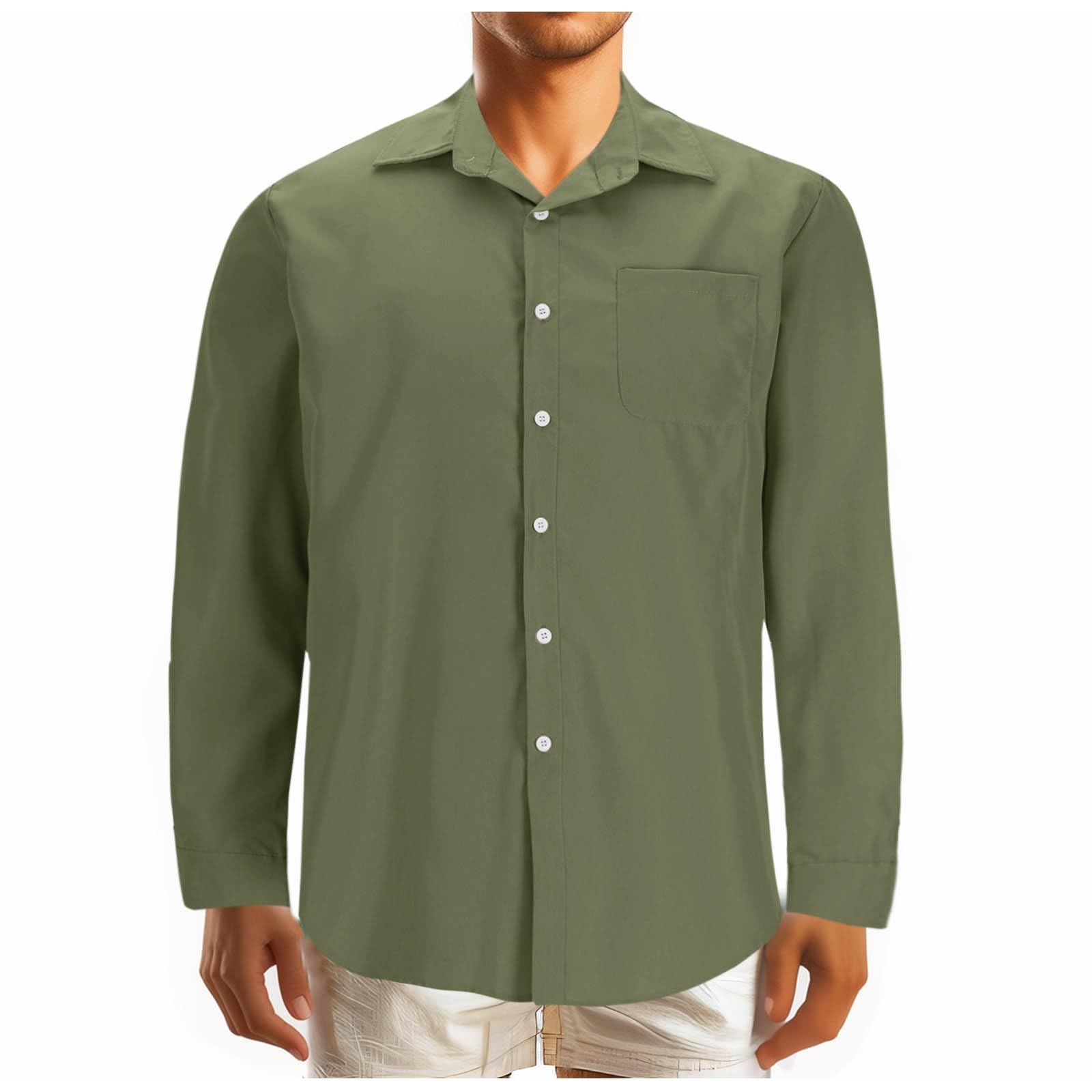 Mens Casual Shirts Long Sleeve Big and Tall Men Dress Work Shirts Button Down Shirts Loose Lapel Neck