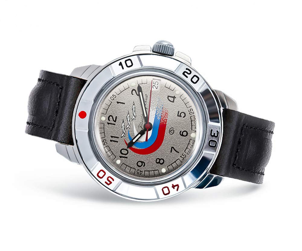 Vostok | Men’s Komandirskie Russian Air Force Aerobatic Team | Military Style Mechanical Watch | Model 431562 Leather Band