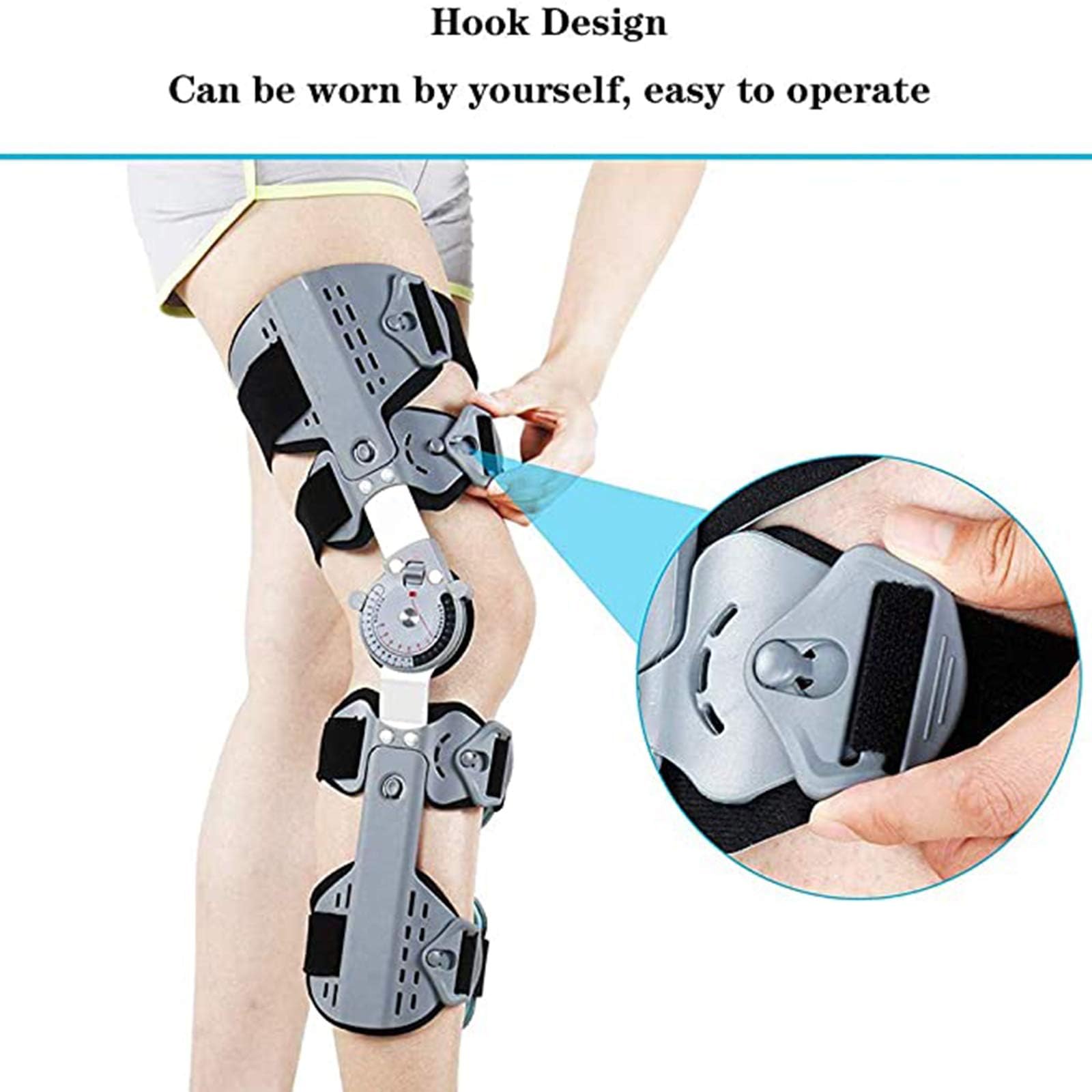 Rodillera Postoperatoria, Rodillera con Bisagras para Rango De Movimiento, Inmovilizador De Rodilla Ajustable, Soporte Ortopédico De Rodilla para Desgarro De Menisco, Artritis