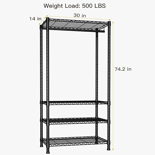 Miniatura 3 de Ulif H2 Heavy Duty Clothes Rack, Freestanding 4 Tiers Garment Rack for Hanging Clothes with Shelves and Hangers, Closet Organizers and Storage Metal