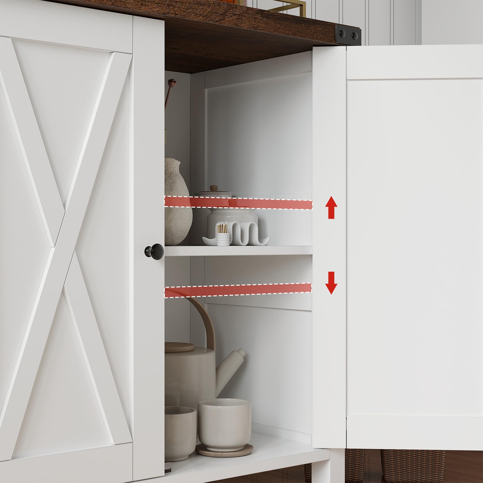 Aparador de Madera Maciza - Armario de 2 Niveles con Puerta - Tablero de 3 cm de Grosor - para Comedor, Salón, Recibidor - 76×40×80 cm - Marrón y Blanco