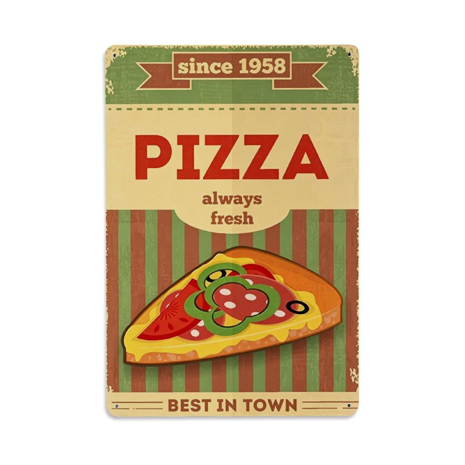 Since 1958 Fresh Pizza Vintage Plaque Vintage Aluminium Metal Sign, Retro Wall Decor for Home, Bar, Garage & Farmhouse 30x20cm