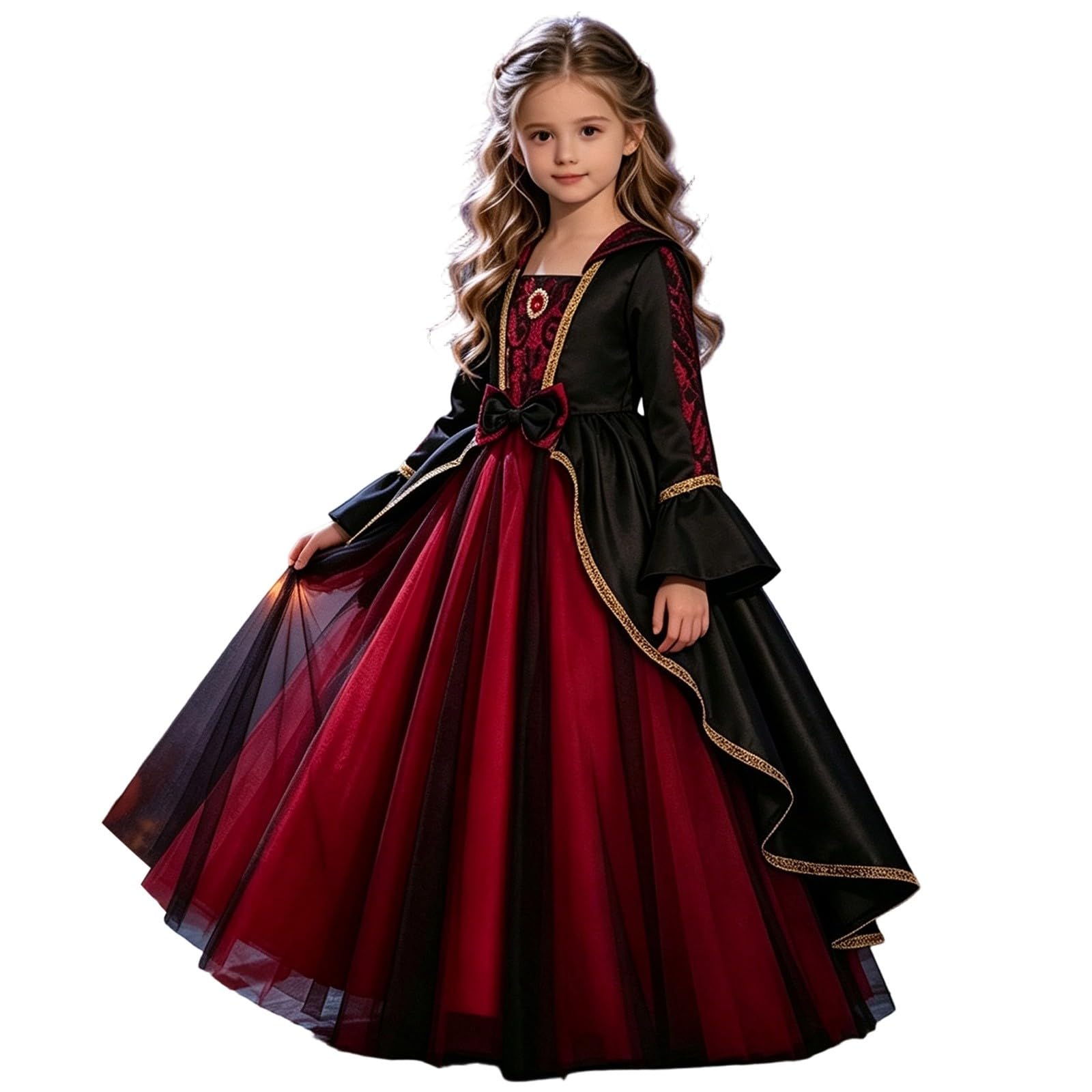 Générique Abito da ragazza gotico a maniche lunghe, costume di Halloween per bambini, abito da strega per feste in costume.