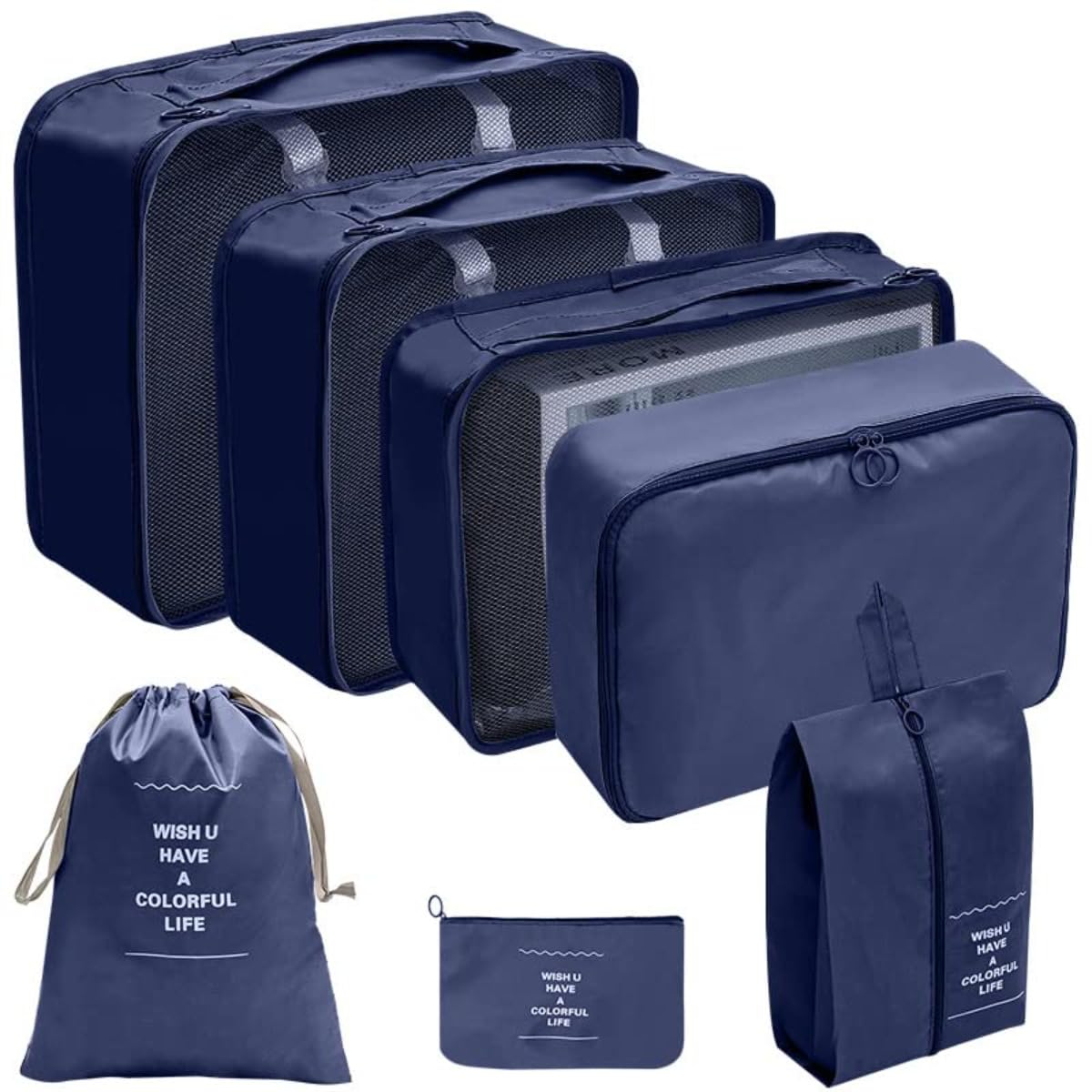 GELIMY Packing Cubes for Suitcase - 7PCS Luggage Organiser Waterproof Travel Compression Bag Essential Set (Navy)