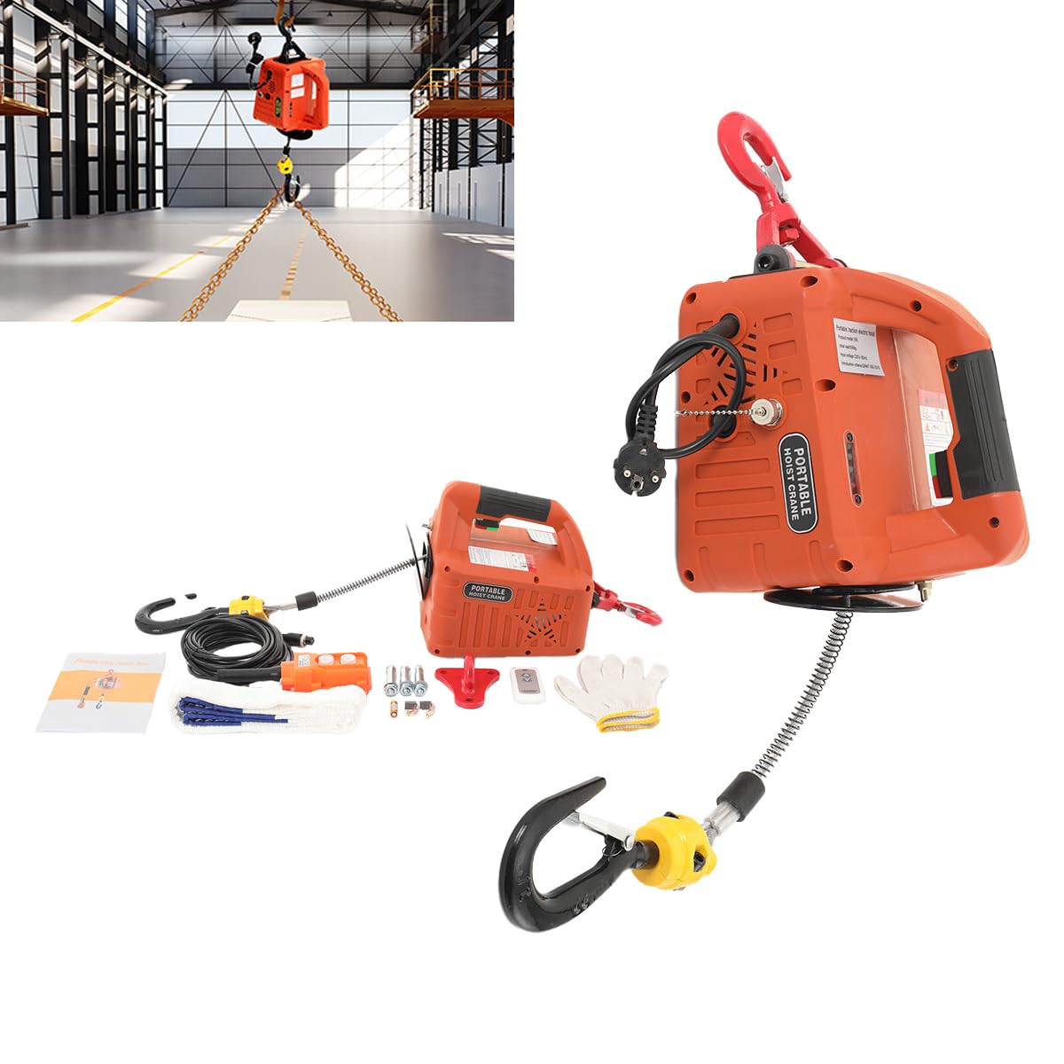 Elektrische Seilwinde Seilzug Seilhebezug Elektro Hebezug Seilzug Winde mit Fernbedienung 220V 1500W Motorwinde Max. Tragkraft 500kg/ 1102.31 lb, 7.6m Stahldrahtseil Schlinge, LED-Anzeige