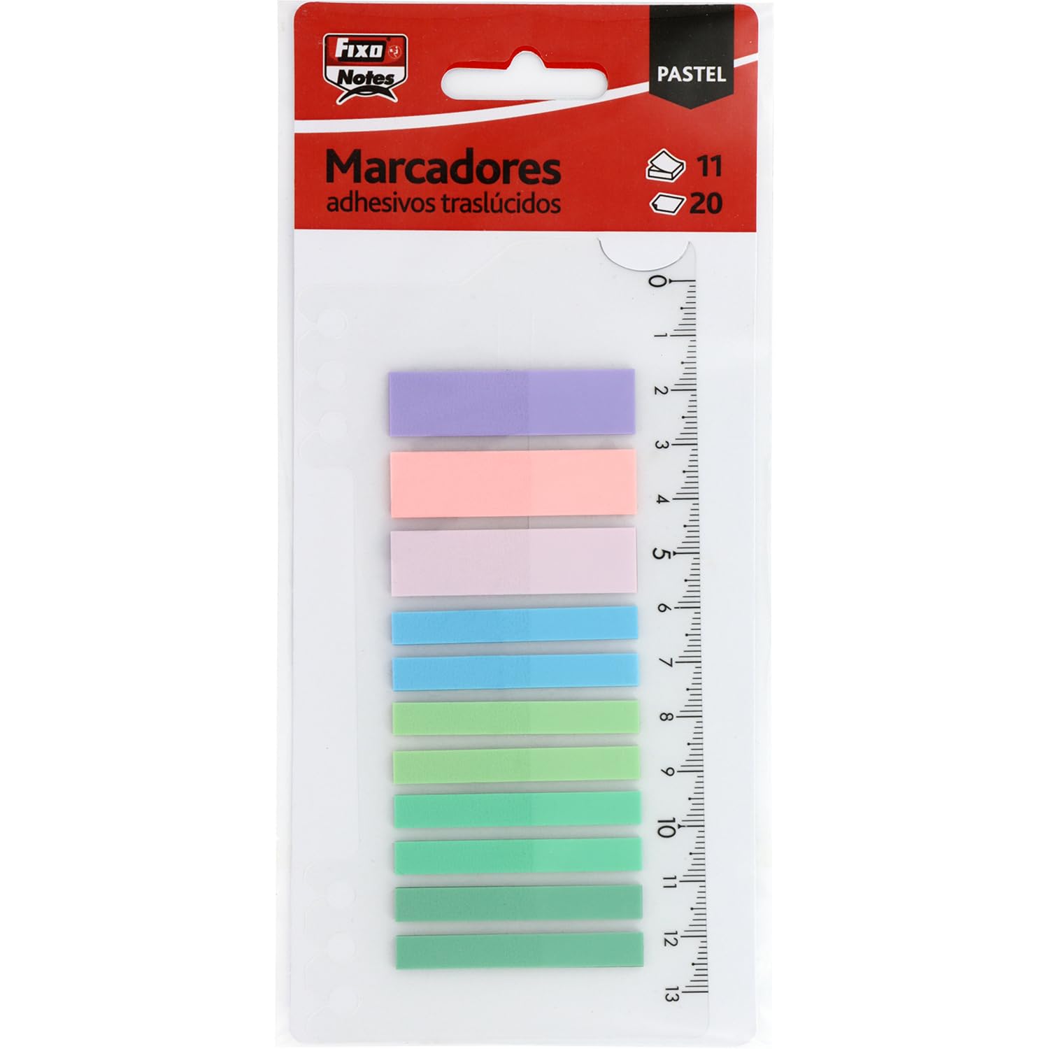 Fixo Notes | 220 Marcadores Adhesivos Colores Pastel con Regla 13cm | PET Tráslucido | 2 Tamaños: 12x45mm y 6x45mm | Puedes Escribir con Lápiz y Boli | Resistentes al Agua | Perfecto Material Escolar