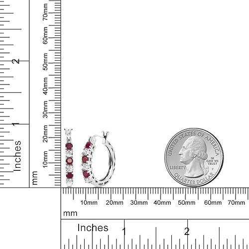 Miniatura 5 de Gem Stone King Pendientes de aro de plata de ley 925 con rubí rojo y diamante blanco cultivado en laboratorio 083 quilates 0866in  085 pulgadas de