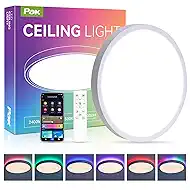 12 Inch Smart Ceiling Light, RGB+IC LED Flush Mount Light Fixture, 2400LM Dimmable, APP & Remote Control, 2700K-6500K DIY Color Ceiling Light for Bedroom Living Room, Works with Alexa & Google Home