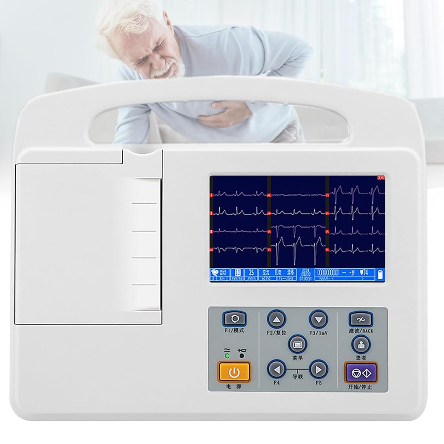 Monitor ECG/EKG Portatile, Dispositivo Digitale LCD a Colori Professionale a 12 derivazioni e 3 canali con Carta da Stampa per la Cura Orale Medica, i segni Vitali, l'unità di Terapia intensiva CCU