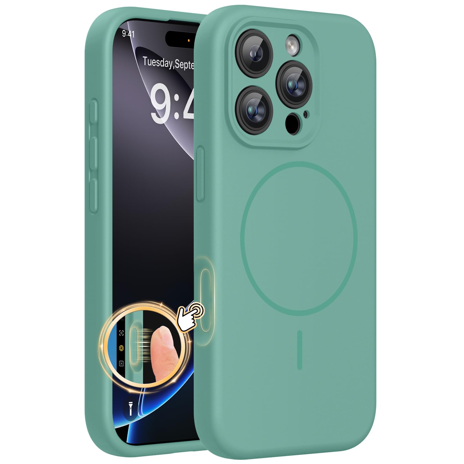 Miracase Magnetic for iPhone 16 Pro Case, Silicone, Midnight Green