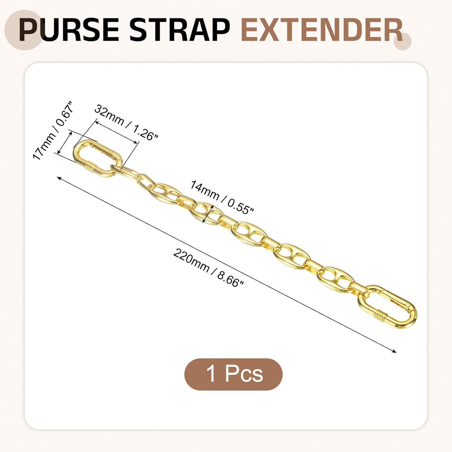 uxcell Purse Strap Extender 8.7-Inch, Bag Extender Chain Yellow Gold, Metal Bag Replacement Handbag Chain with Spring Buckle for Purse Handbags Shoulder Bag Decoration, Flat Style - Image 2