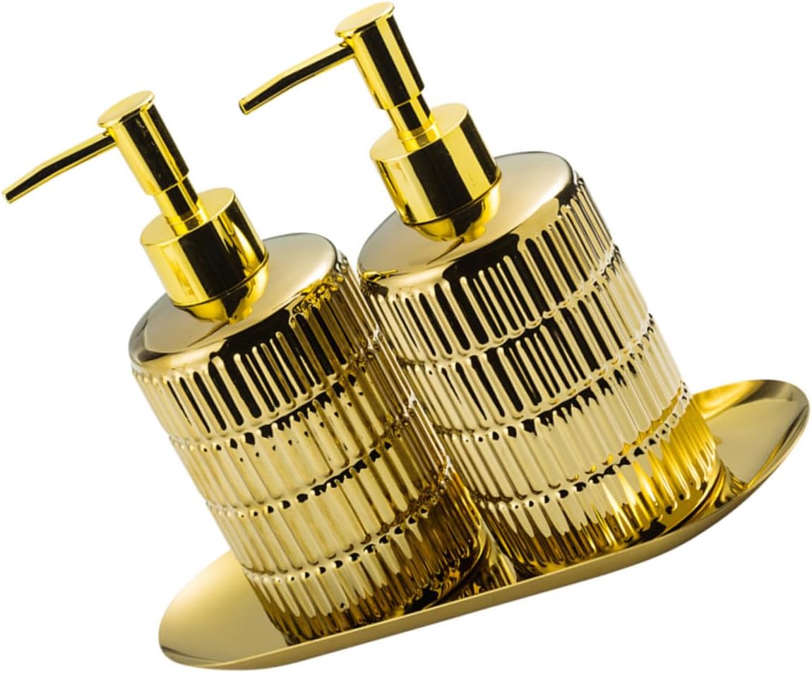 MERRYHAPY 1set American Style Pressing Bottles for Shampoo Lotion and Soap Dispenser Refillable Bathroom Sub Bottles Tray Lightweight Easy to Use