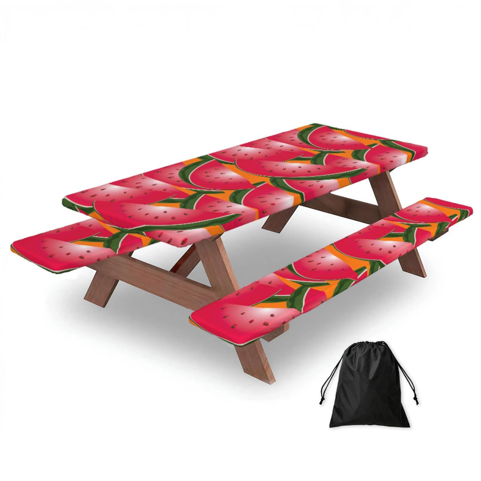 Yqxwjl Black Ripe Watermelon Slice Print Camping Essentials Waterproof Camping Table And Bench Cover With Drawstring Bag 183 Cm
