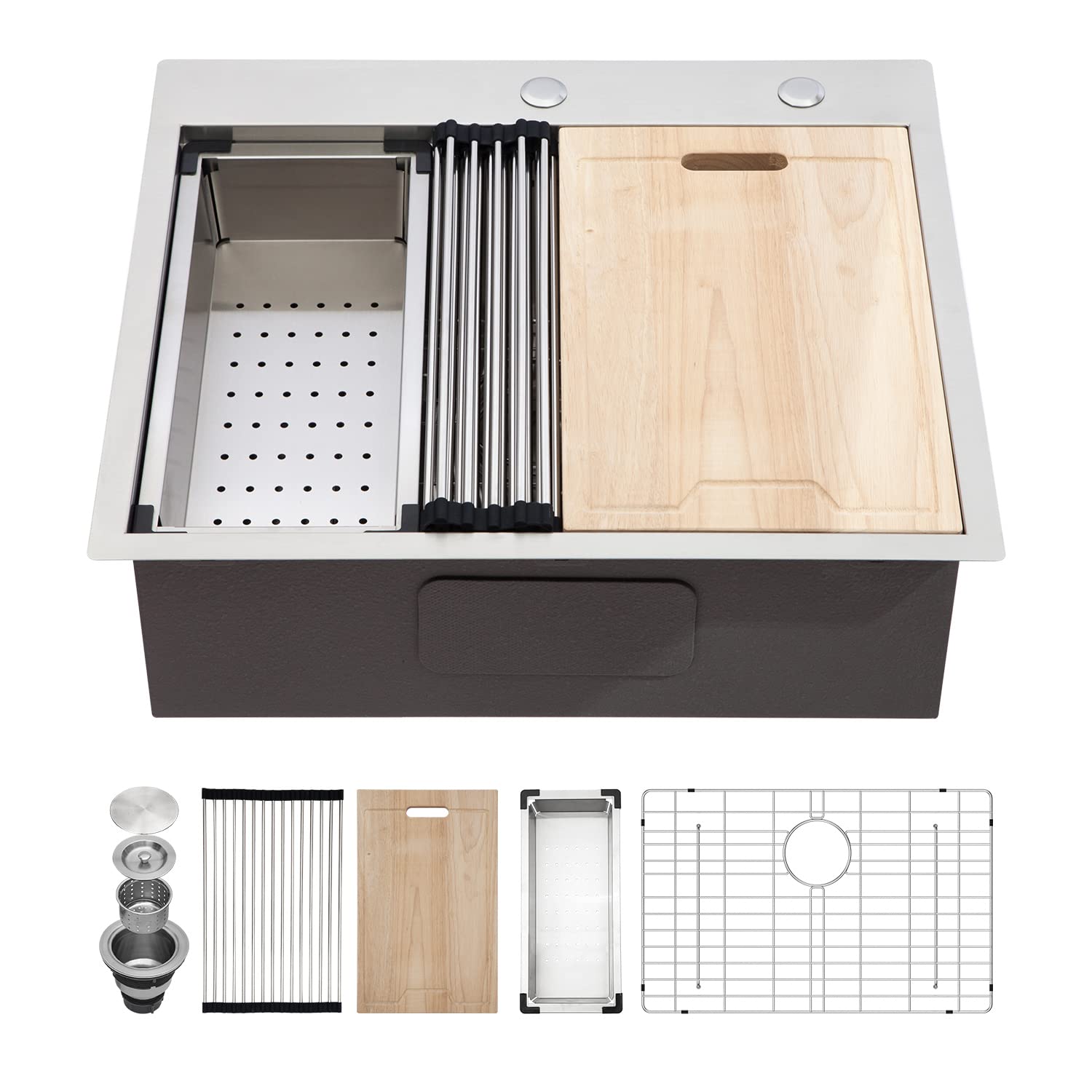 Photo 1 of 25 Inch Drop In Kitchen Sink Workstation - Kichae 25" x 22" Drop-In Kitchen Sink 16 Gauge Stainless Steel Single Bowl Ledge Workstation 25 Inch Sink 25"x22"x9" Stainless Steel-Workstation