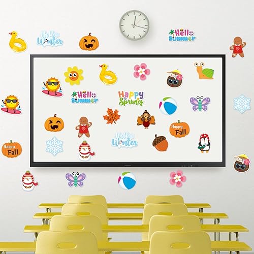 Miniatura 5 de Haooryx Juego de tableros de anuncios para primavera, verano, otoño, invierno, para aula, 120 piezas, decoración de temporada, recortes de papel,