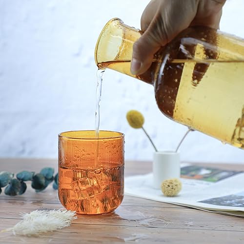 Miniatura 5 de Sizikato Jarra de agua de noche de cristal marrón de 25 onzas con vaso de cristal.