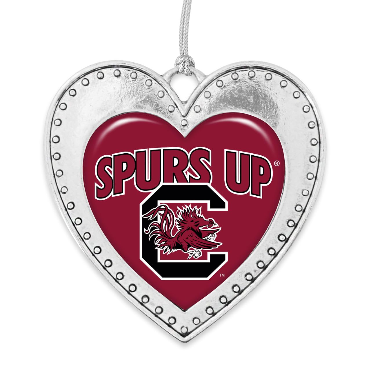 South Carolina Gamecocks Spurs Up Christmas Heart Shape Silver Metal Ornament Gift Tree Decoration USC