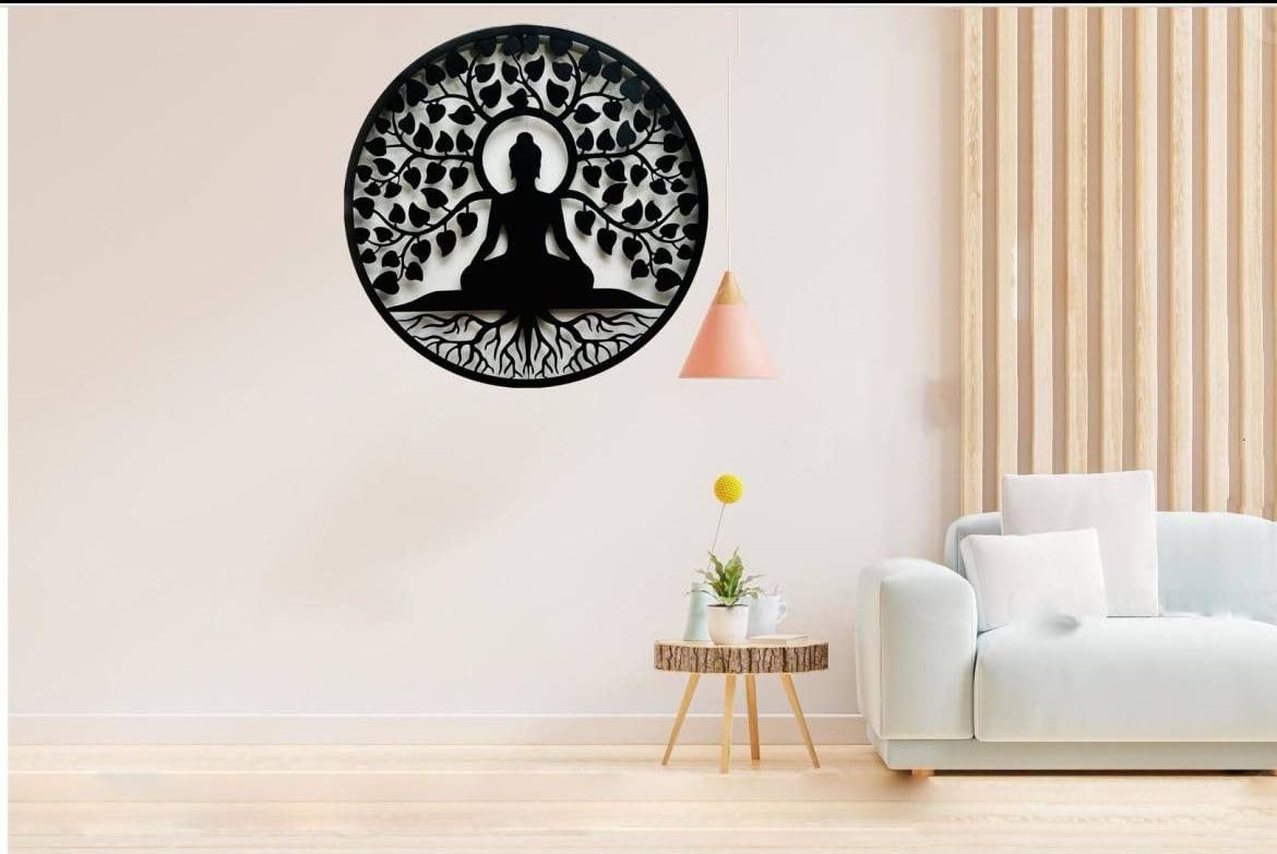 M.K Handicraft Buddha Metal Wall Art 3D Wall Art 24 IN Wall Hanging with Led Backlight Decorative Showpiece - 60 cm (Iron,Black) for Living Room, Bedroom, Dining Room 4