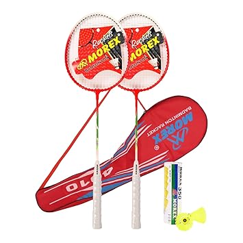 Morex Aluminium Badminton Racket [ Set of 2 ] with 6 Nylon Shuttlecocks | Lightweight Wide Body Shuttle Bats with Full Cover Bag | Comfortable Grip Handle for Practice & Match Play Combo Pack (Red)