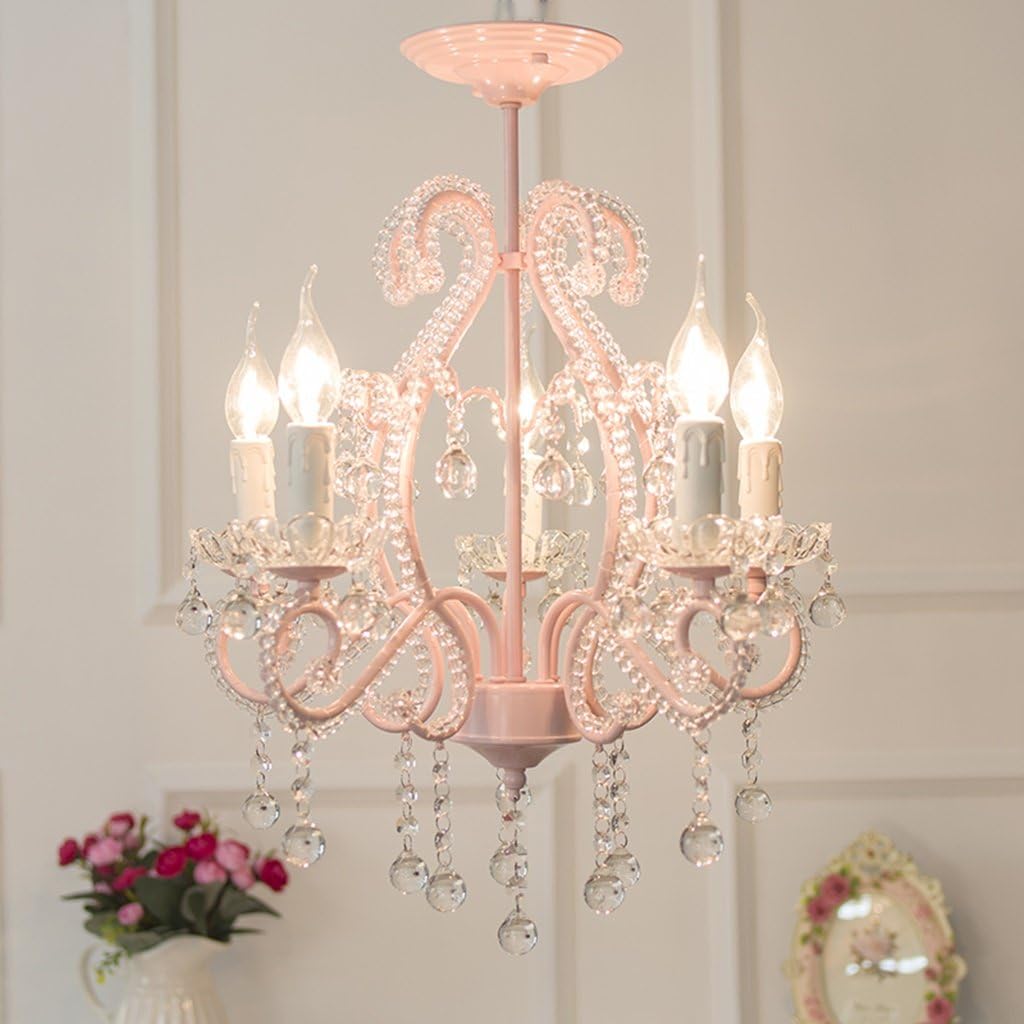 NAUY Pink 5-head chandeliers Simple European Pastoral Scandinavian Crystal Decoration Mashup Fresh Bedroom Restaurant Lights