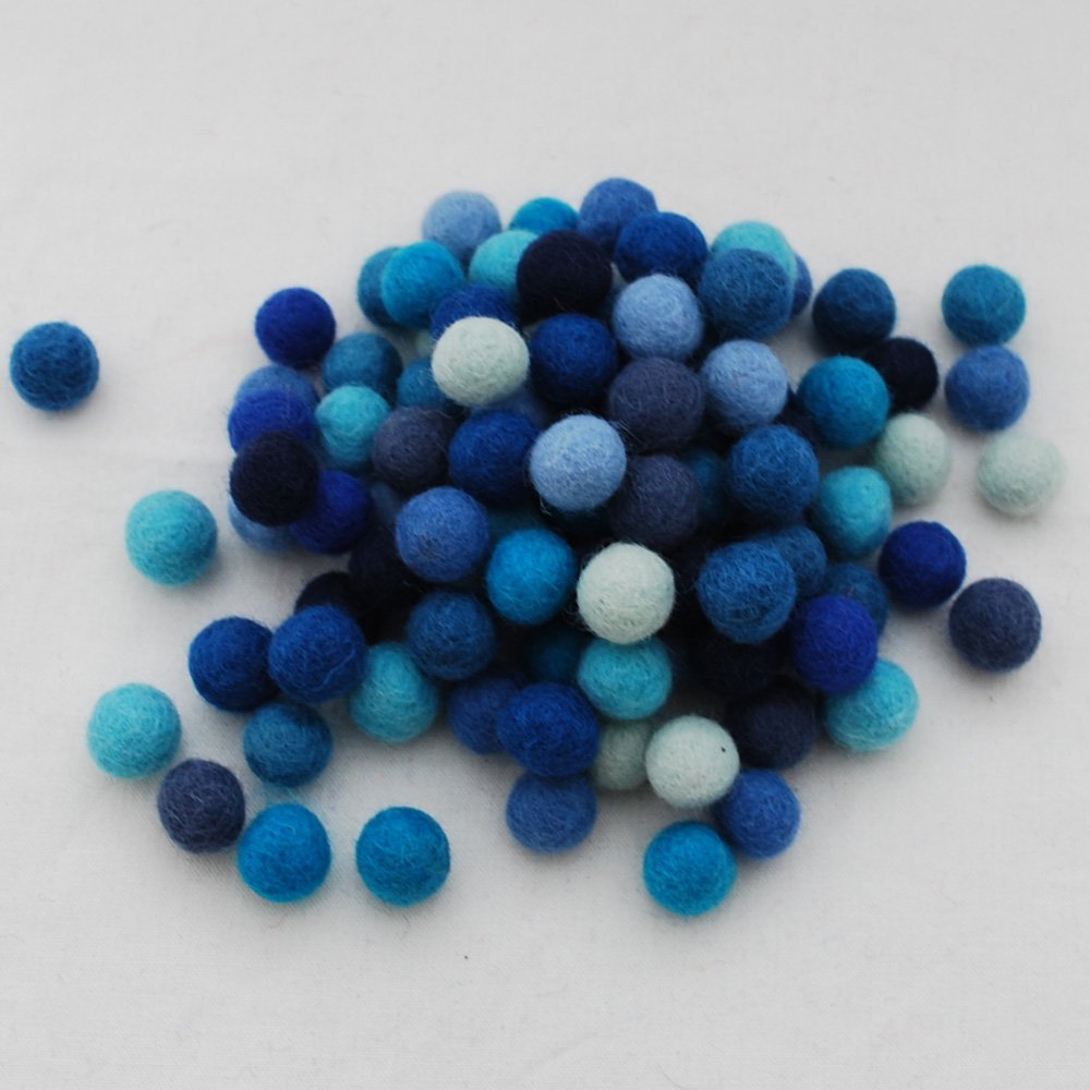 Oriental Direct100% Wool Felt Balls 1.5cm - 100 Count - Blue Colours
