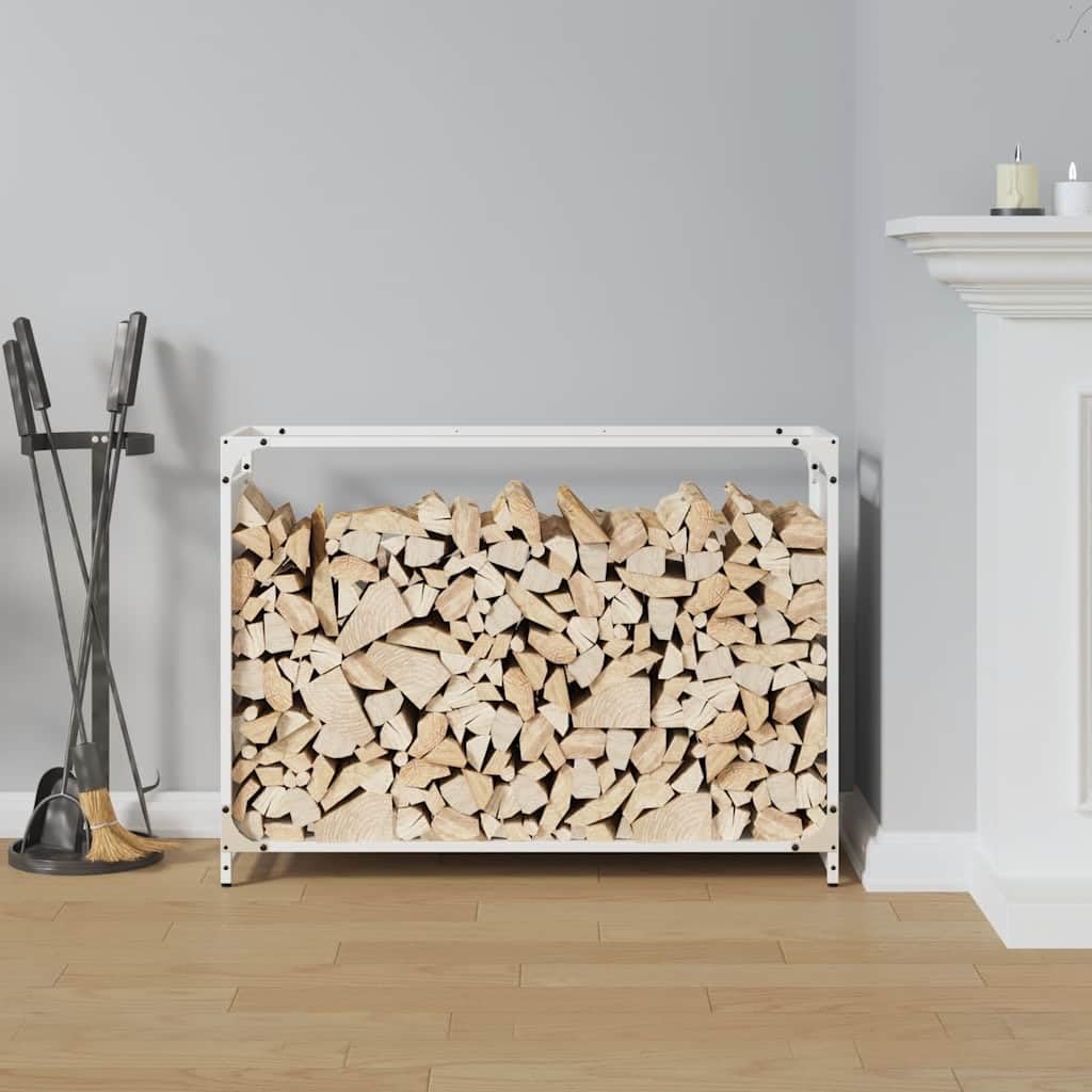 Brokky 864204 Rastrelliera per Legna da Ardere Bianca 90x28x65 cm Legnaia da Esterno in Metallo, Ripiano per Legna da Ardere, Portalegna