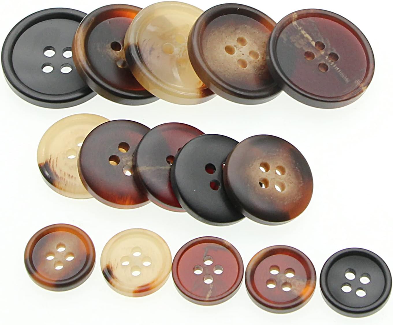 110Pcs Mixed Sewing Buttons, 4-Hole Craft Round Bulk Button for Sewing, Coats, Blazer, Suits, Jean, Pants, 5 Color 3 Size (15mm,20mm,25mm) Brown YIGUANXIN