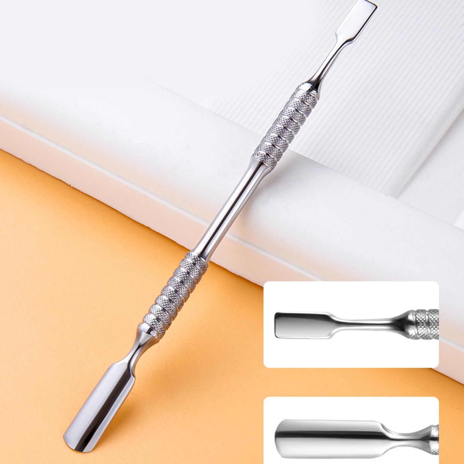 Spingi cuticole in acciaio inossidabile Spingi per unghie a doppia estremità Spatola in metallo Pulitore per unghie Rimozione cuticole per manicure pedicure 2 in 1 Spingi per unghie Spingi cuticole in