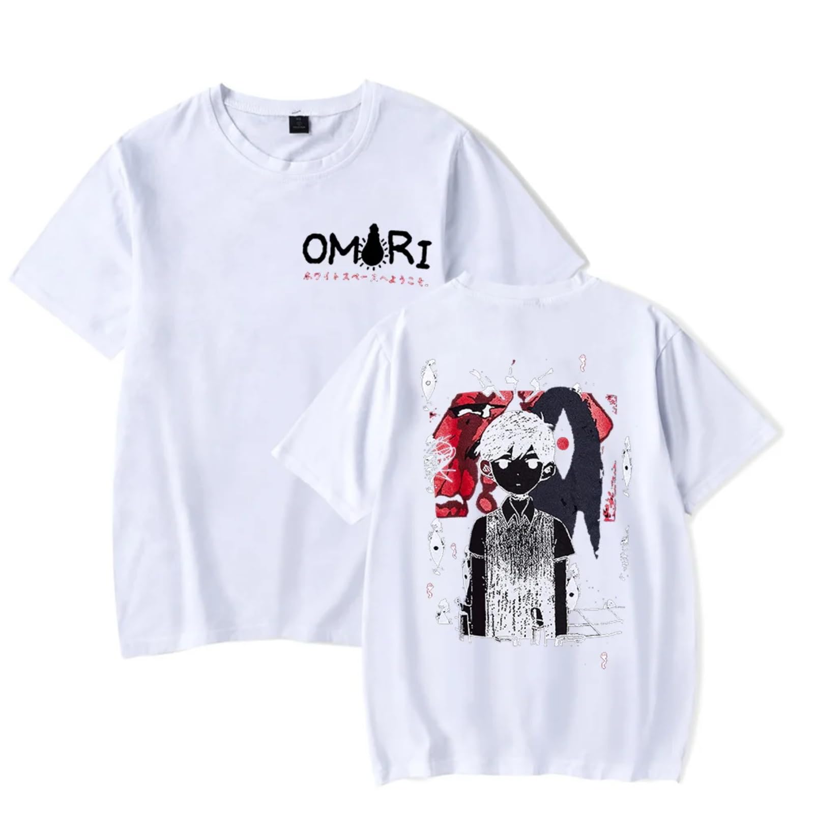 Fosike Unisex White Omori Merch T-Shirt Men’s Short Sleeves Tshirt Omori Game Tee Shirt Crew Neck Harajuku Casual Top-||X_l