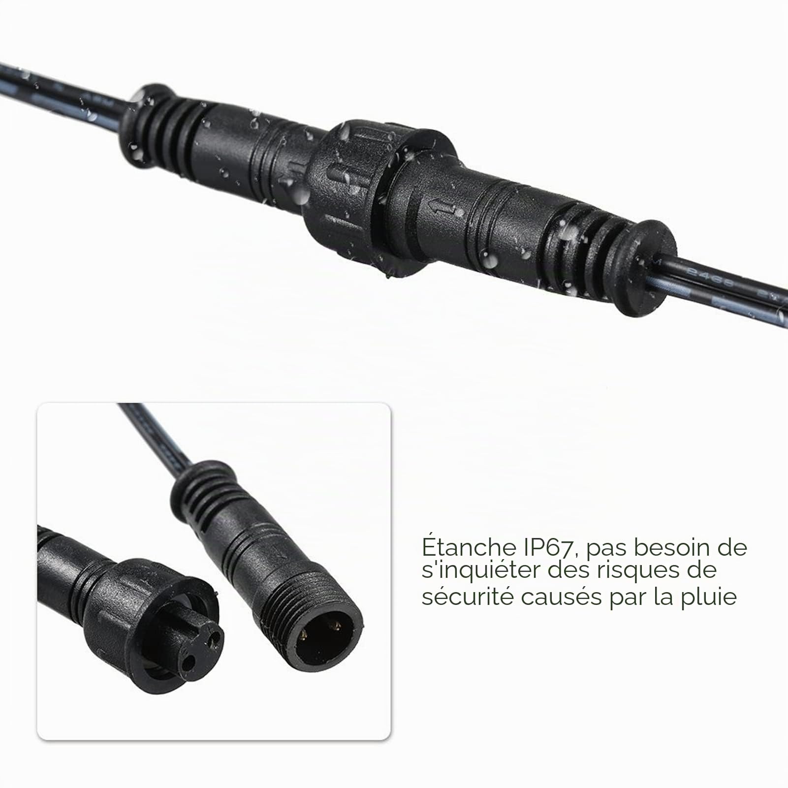 Paquet de 5 Rallonges pour éclairage de Terrasse à 2 Broches avec Connecteur Mâle et Femelle, 1 M/3,3 Pieds, étanche IP67, Facile à Utiliser, PVC Ignifuge, pour éclairage de Jardin